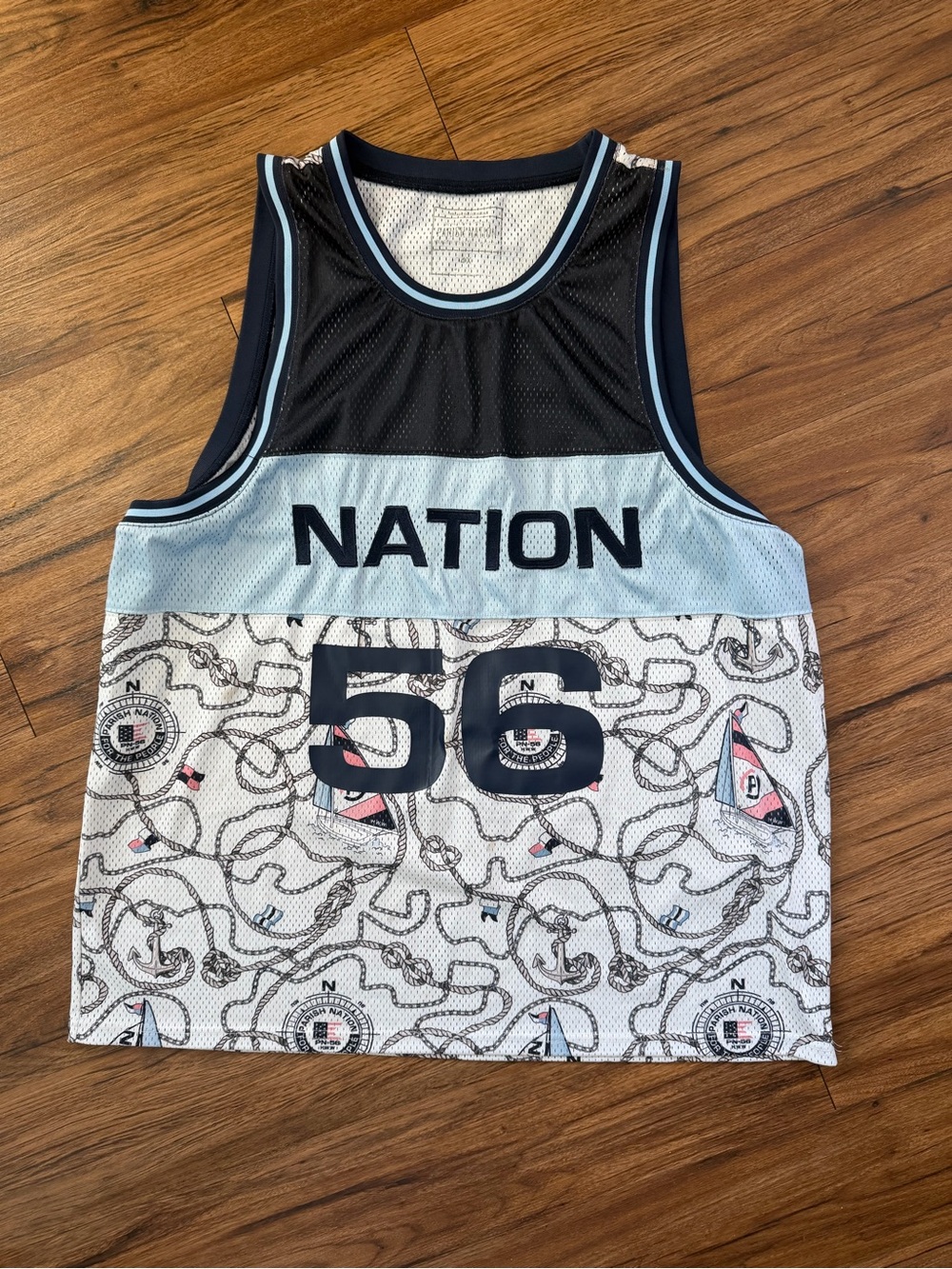 Parish Nation Mesh Tank Jersey Breathable Crew Neck Nautical Graphic Print- 4X